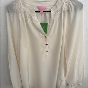 Lilly Pulitzer Ivory Elsa Blouse 100% Silk. NWT Size medium